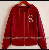 Red zipper pocket double heart